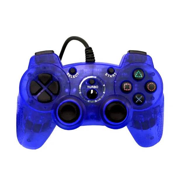PS2 New CLEAR BLUE Wired Controller