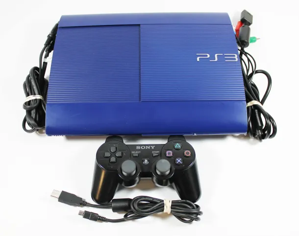 PS3 Super Slim 250 GB Blue System w/ Black Controller
